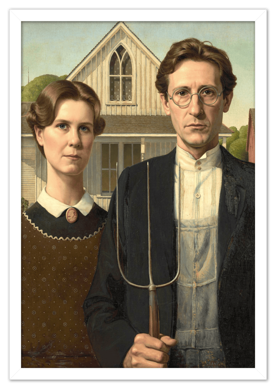 Personalized Gothic Farm Couple Portrait - Create Your Own Farmer and Wife Wall Art from Photo, Funny Gifts for Couples, Custom Farmhouse Poster, Vintage Home Decor Print, Unique Humorous Artwork - Front View
