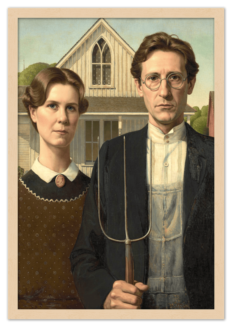 Personalized Gothic Farm Couple Portrait - Create Your Own Farmer and Wife Wall Art from Photo, Funny Gifts for Couples, Custom Farmhouse Poster, Vintage Home Decor Print, Unique Humorous Artwork - Front View