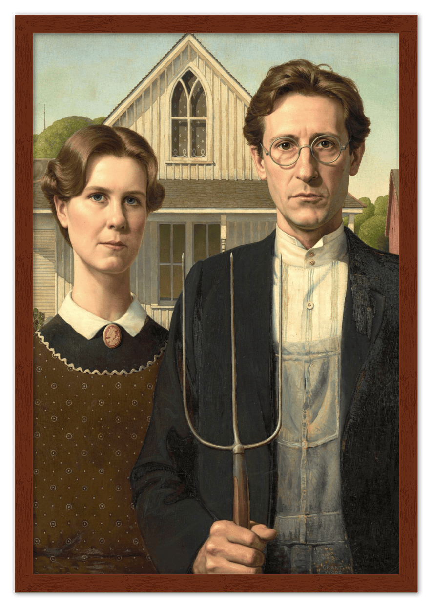 Personalized Gothic Farm Couple Portrait - Create Your Own Farmer and Wife Wall Art from Photo, Funny Gifts for Couples, Custom Farmhouse Poster, Vintage Home Decor Print, Unique Humorous Artwork - Front View