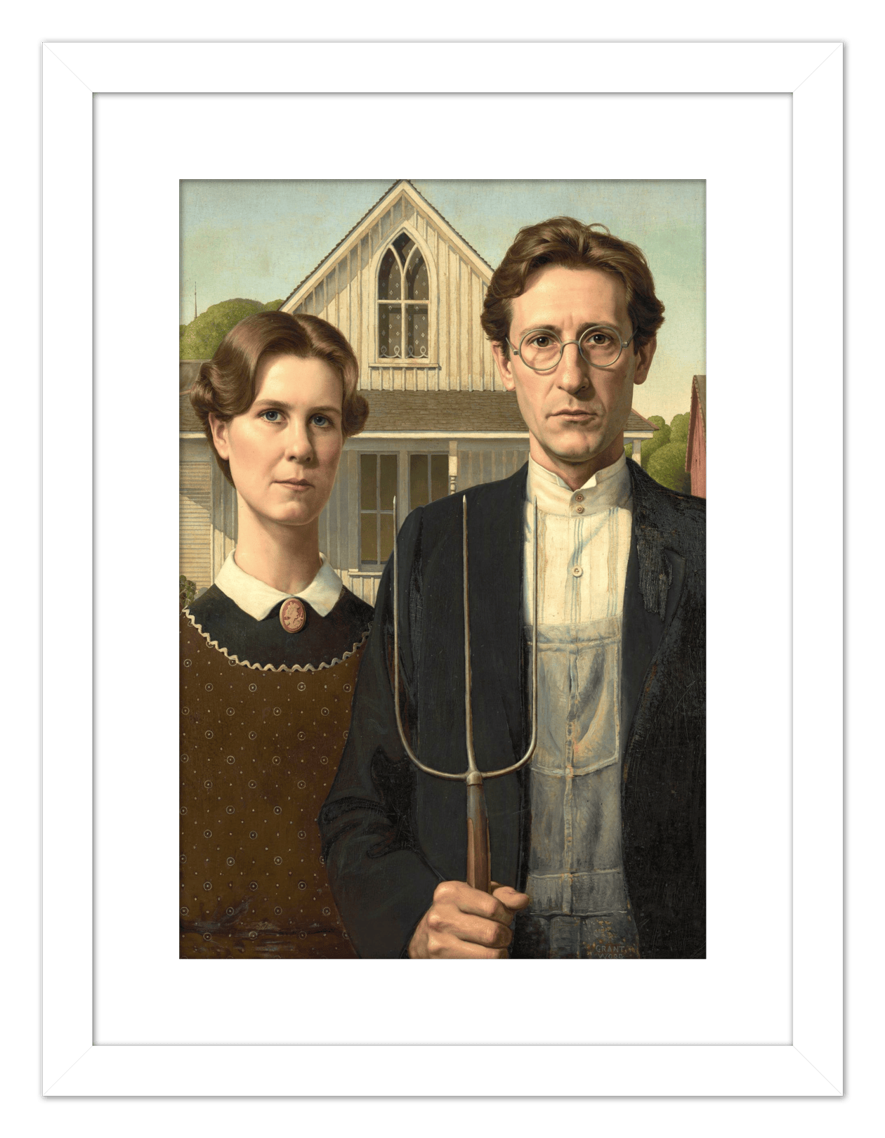 Personalized Gothic Farm Couple Portrait - Create Your Own Farmer and Wife Wall Art from Photo, Funny Gifts for Couples, Custom Farmhouse Poster, Vintage Home Decor Print, Unique Humorous Artwork - Front View