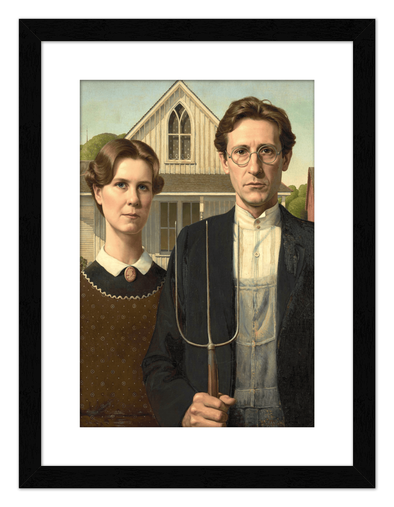 Personalized Gothic Farm Couple Portrait - Create Your Own Farmer and Wife Wall Art from Photo, Funny Gifts for Couples, Custom Farmhouse Poster, Vintage Home Decor Print, Unique Humorous Artwork - Front View