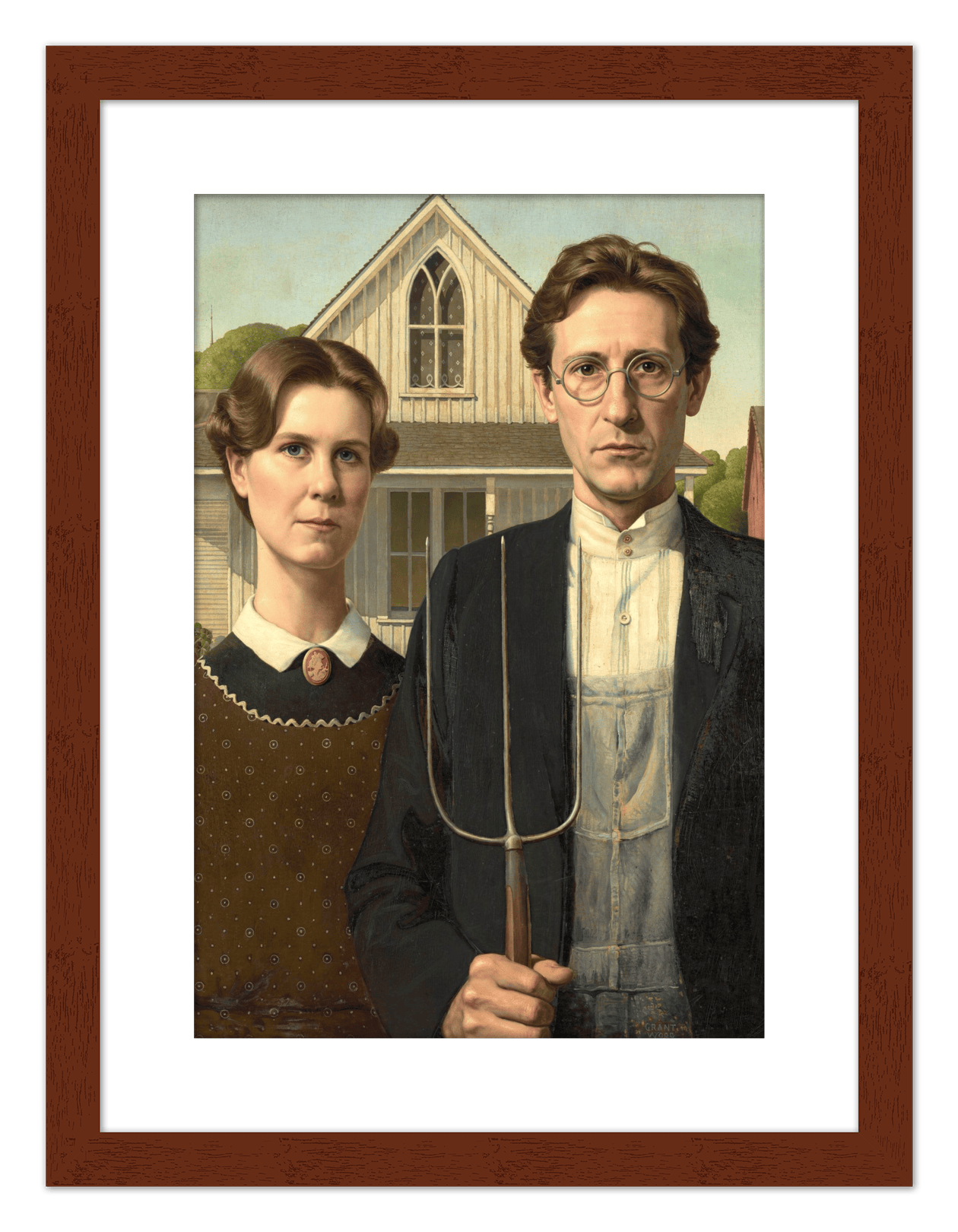 Personalized Gothic Farm Couple Portrait - Create Your Own Farmer and Wife Wall Art from Photo, Funny Gifts for Couples, Custom Farmhouse Poster, Vintage Home Decor Print, Unique Humorous Artwork - Front View