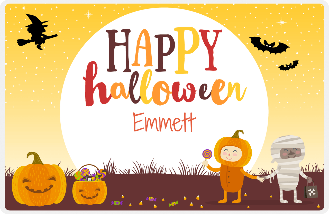 Personalized Halloween Placemat I - Trick Or Treaters - Yellow Background -  View
