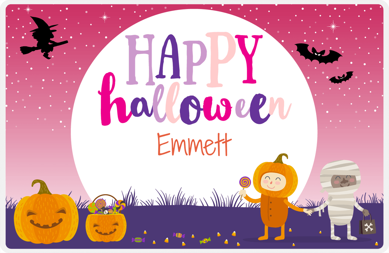 Personalized Halloween Placemat I - Trick Or Treaters - Pink Background -  View