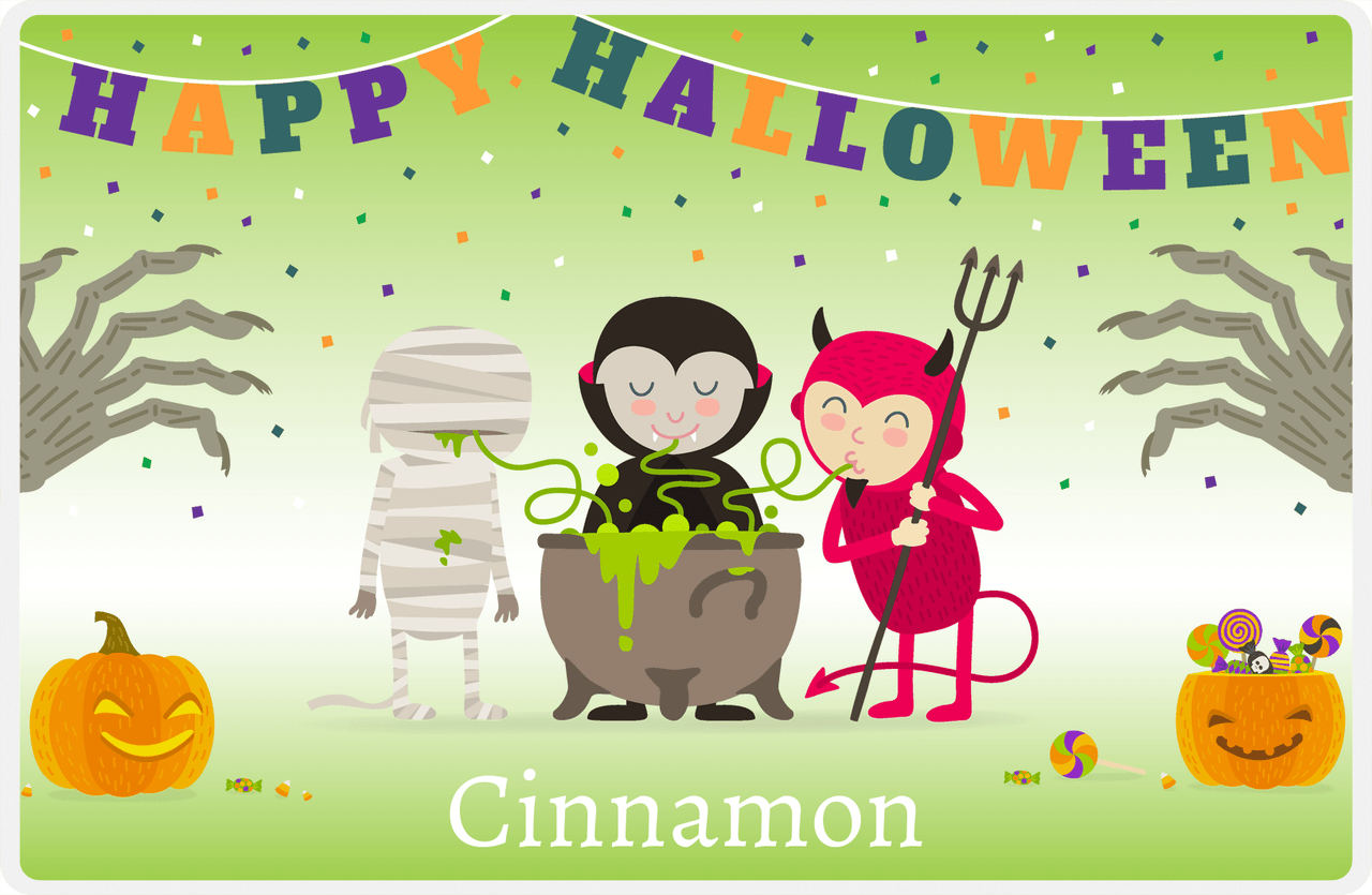Personalized Halloween Placemat IV - Cauldron Fun - Green Background -  View