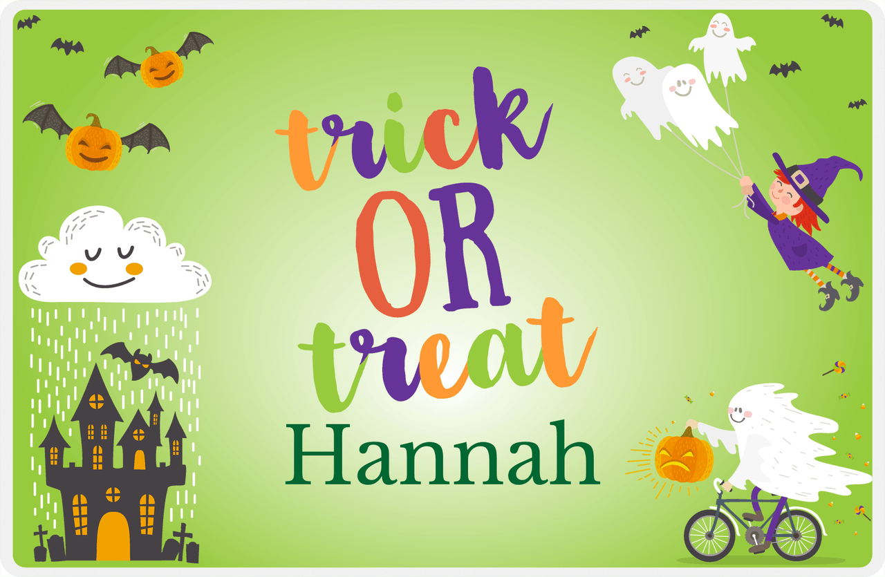 Personalized Halloween Placemat V - Cycling Ghost - Redhead Witch -  View