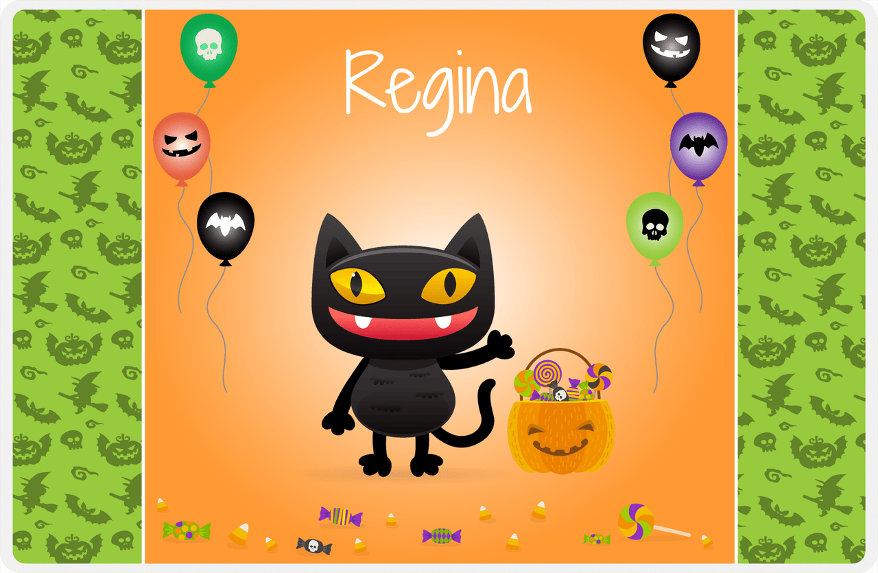 Personalized Halloween Placemat VIII - Flying Pumpkins - Cat -  View