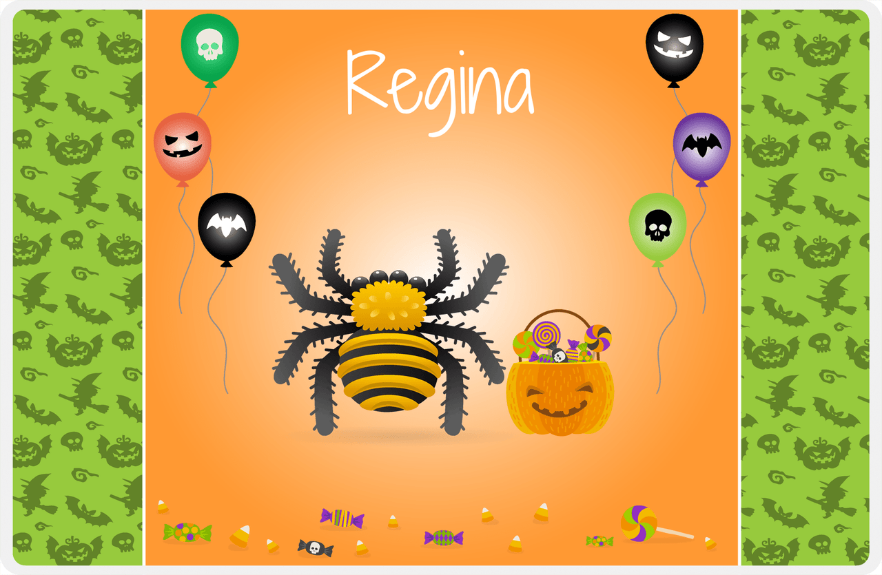 Personalized Halloween Placemat VIII - Flying Pumpkins - Spider -  View