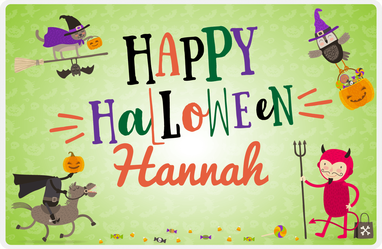Personalized Halloween Placemat XIII - Happy Halloween - Green Background -  View
