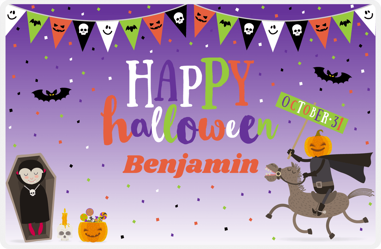 Personalized Halloween Placemat XV - Drac's Confetti - Purple Background -  View
