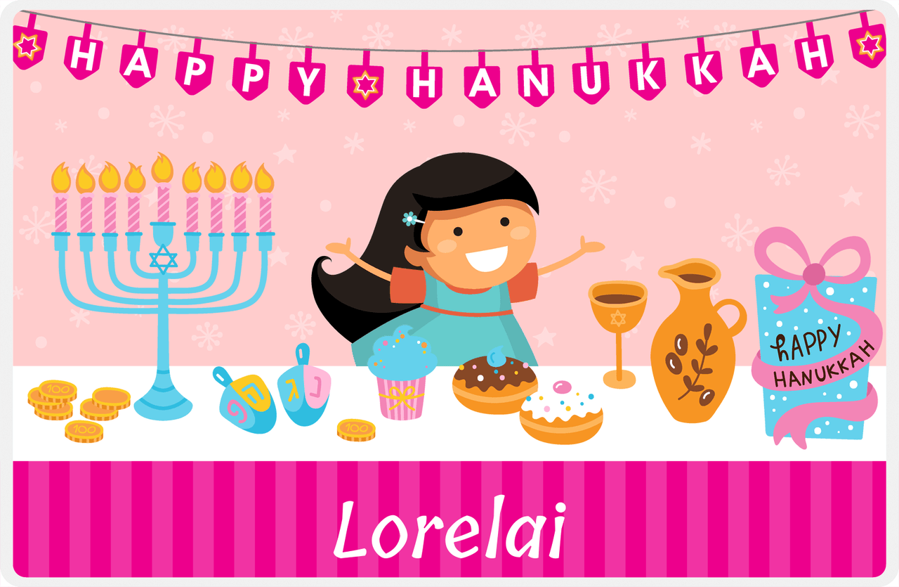 Personalized Hanukkah Placemat II - Celebration Table - Black Hair Girl -  View