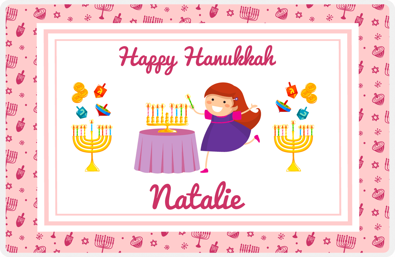 Personalized Hanukkah Placemat IX - Menorah Lighting - Redhead Girl -  View