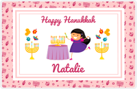 Thumbnail for Personalized Hanukkah Placemat IX - Menorah Lighting - Black Hair Girl -  View