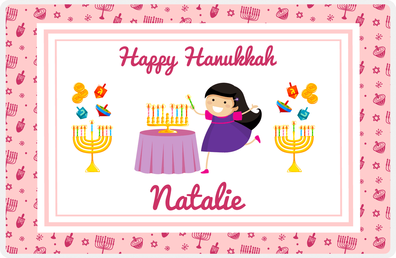 Personalized Hanukkah Placemat IX - Menorah Lighting - Asian Girl -  View