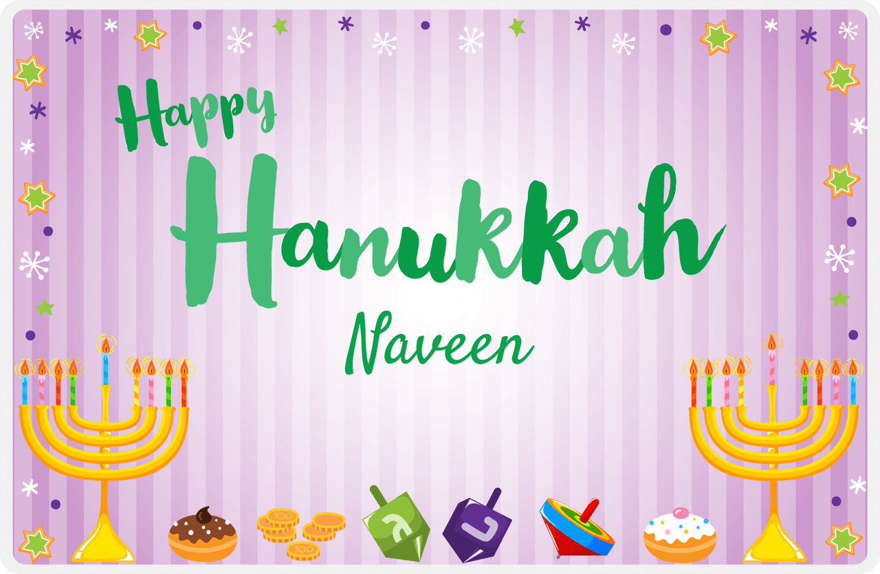 Personalized Hanukkah Placemat XI - Menorah Fun - Purple Background -  View