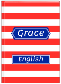 Thumbnail for Personalized Horizontal Stripes Journal - Red and Blue - Decorative Rectangle Nameplate - Front View