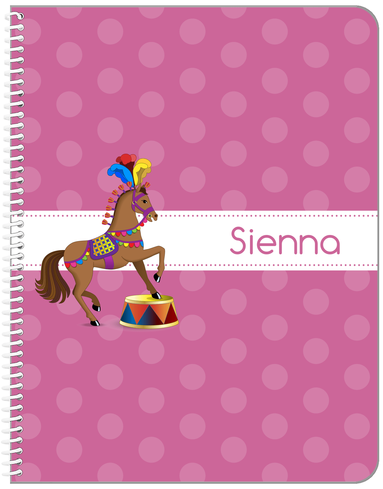 Personalized Horses Notebook III - Polka Dots - Circus Horse - Front View