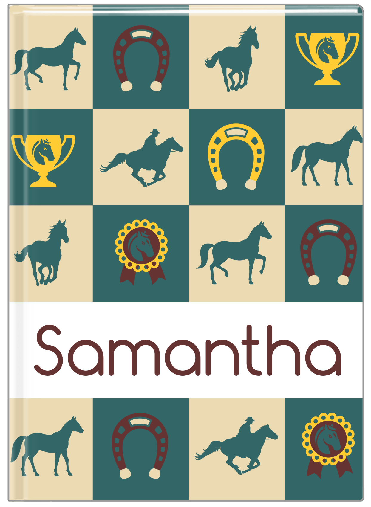 Personalized Horses Journal X - Checkerboard - Tan Background - Front View