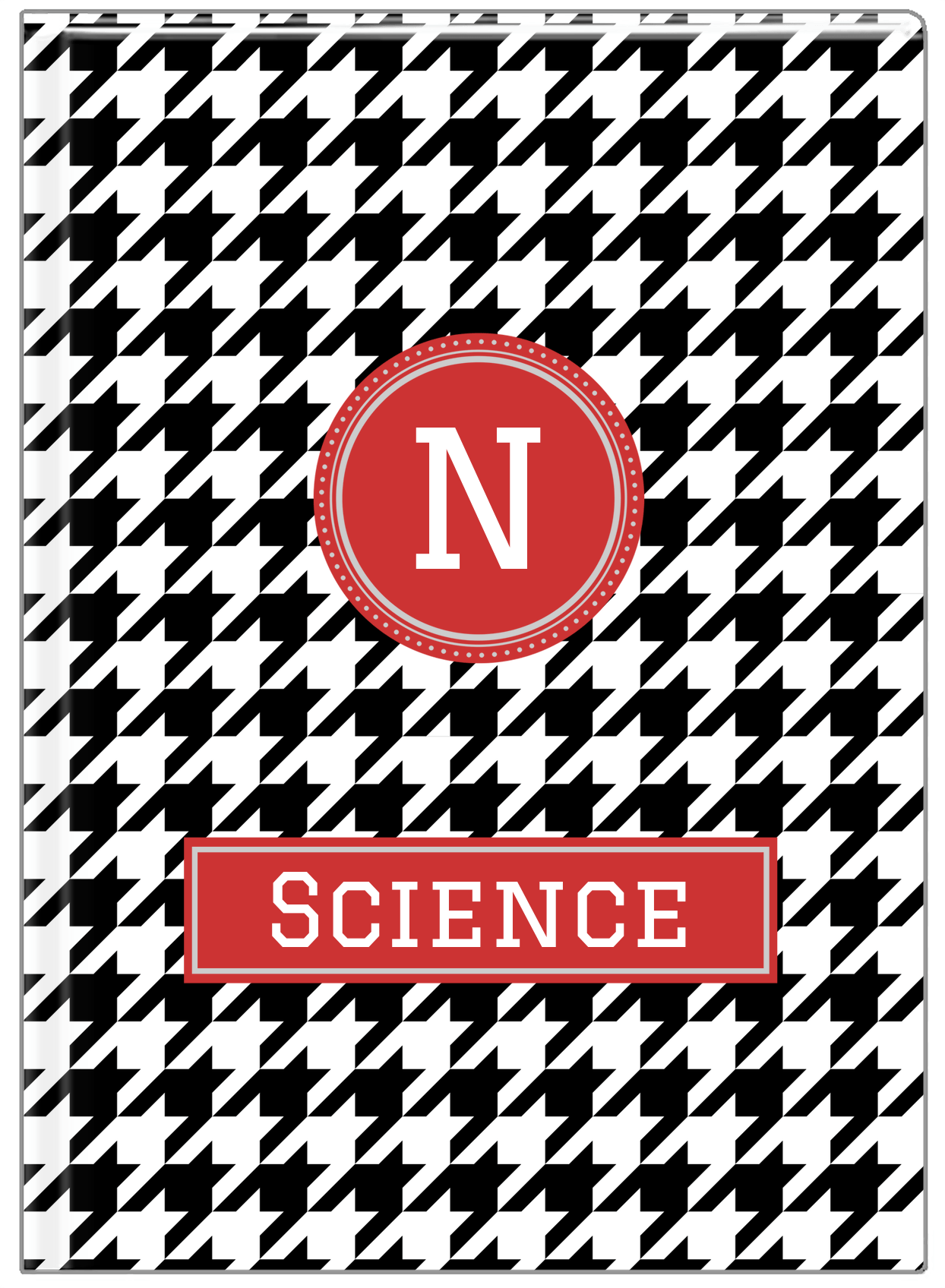 Personalized Houndstooth I Journal - Black and White - Circle Nameplate - Front View