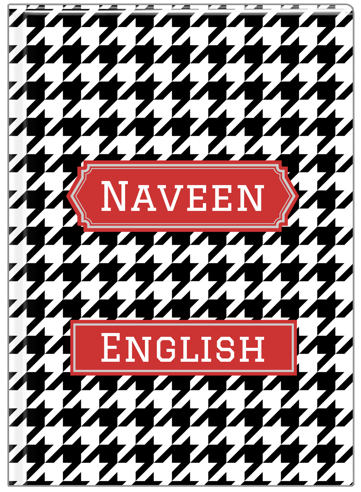 Personalized Houndstooth I Journal - Black and White - Decorative Rectangle Nameplate - Front View