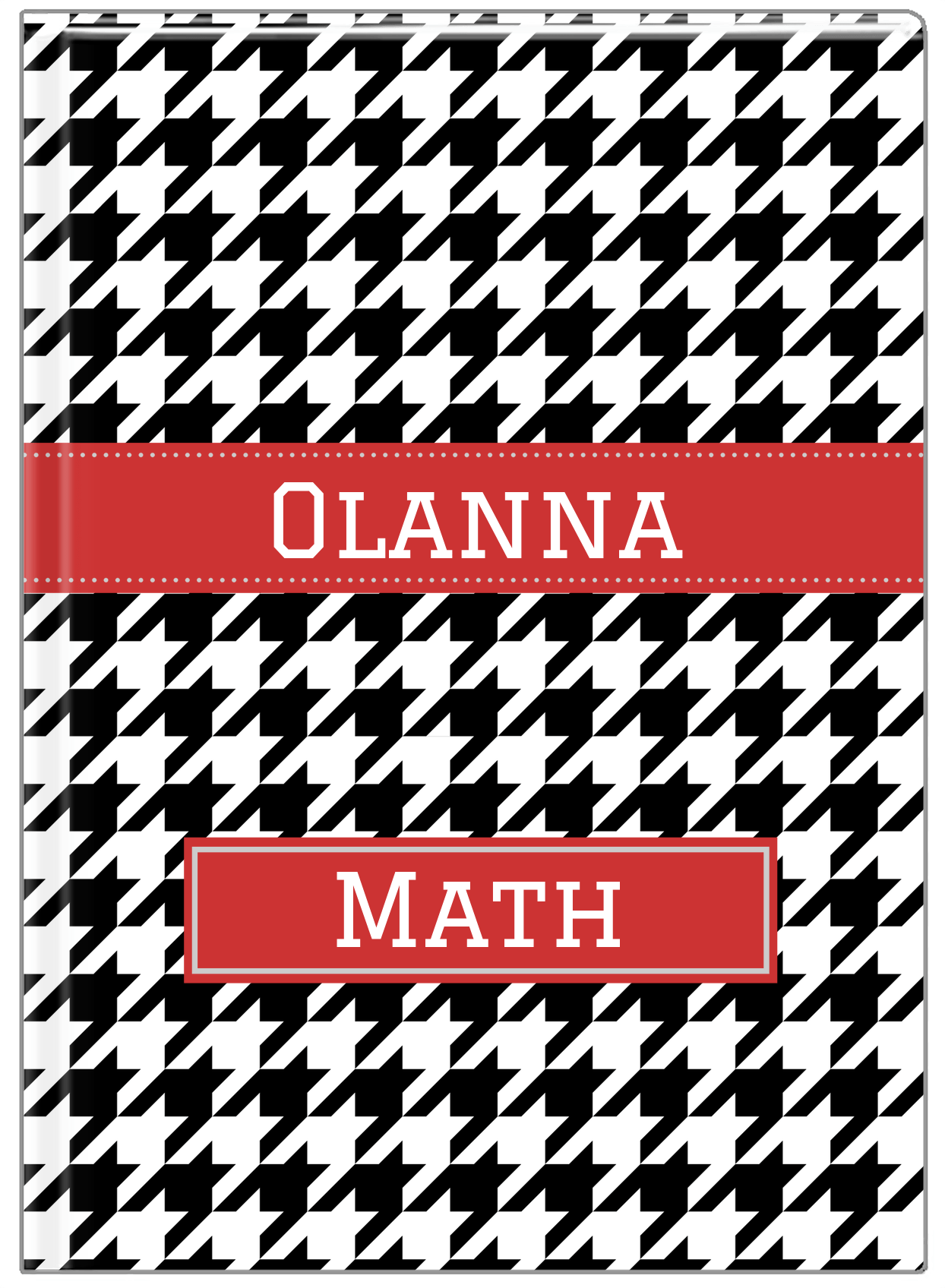 Personalized Houndstooth I Journal - Black and White - Ribbon Nameplate - Front View