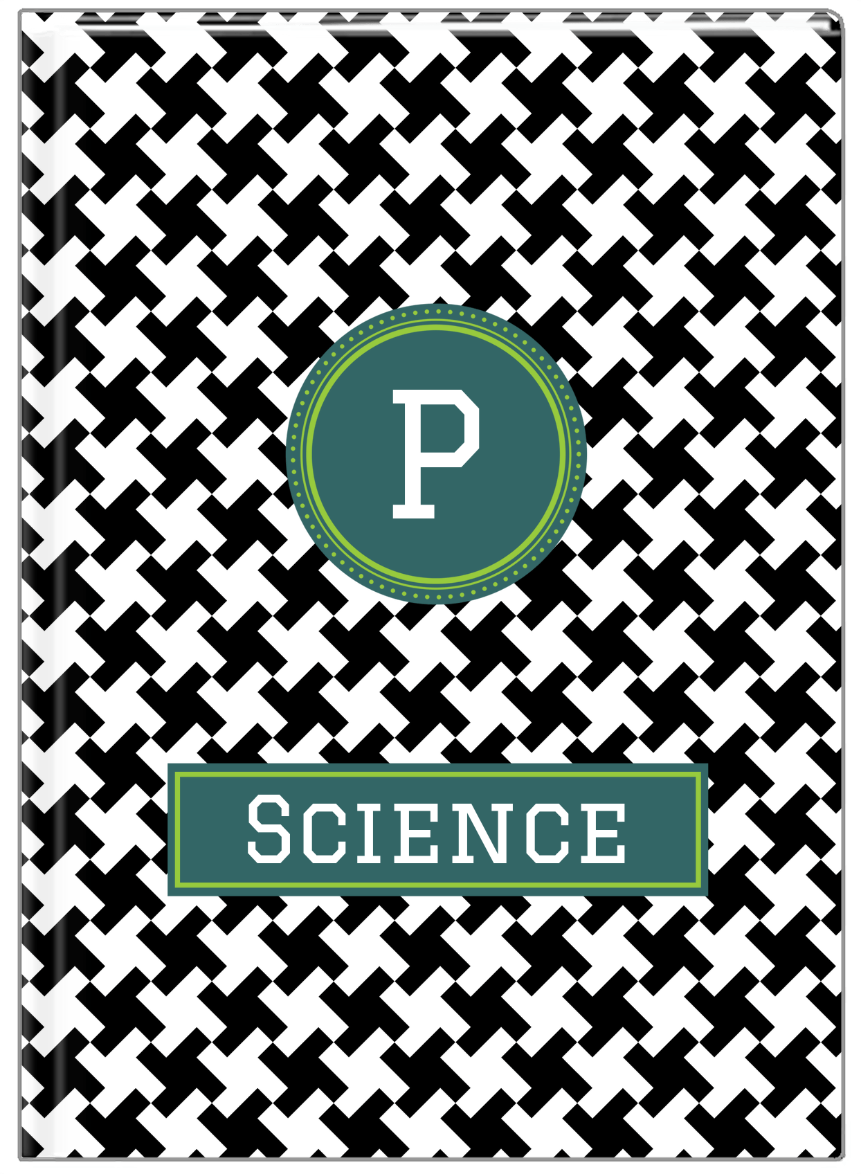 Personalized Houndstooth II Journal - Black and White - Circle Nameplate - Front View