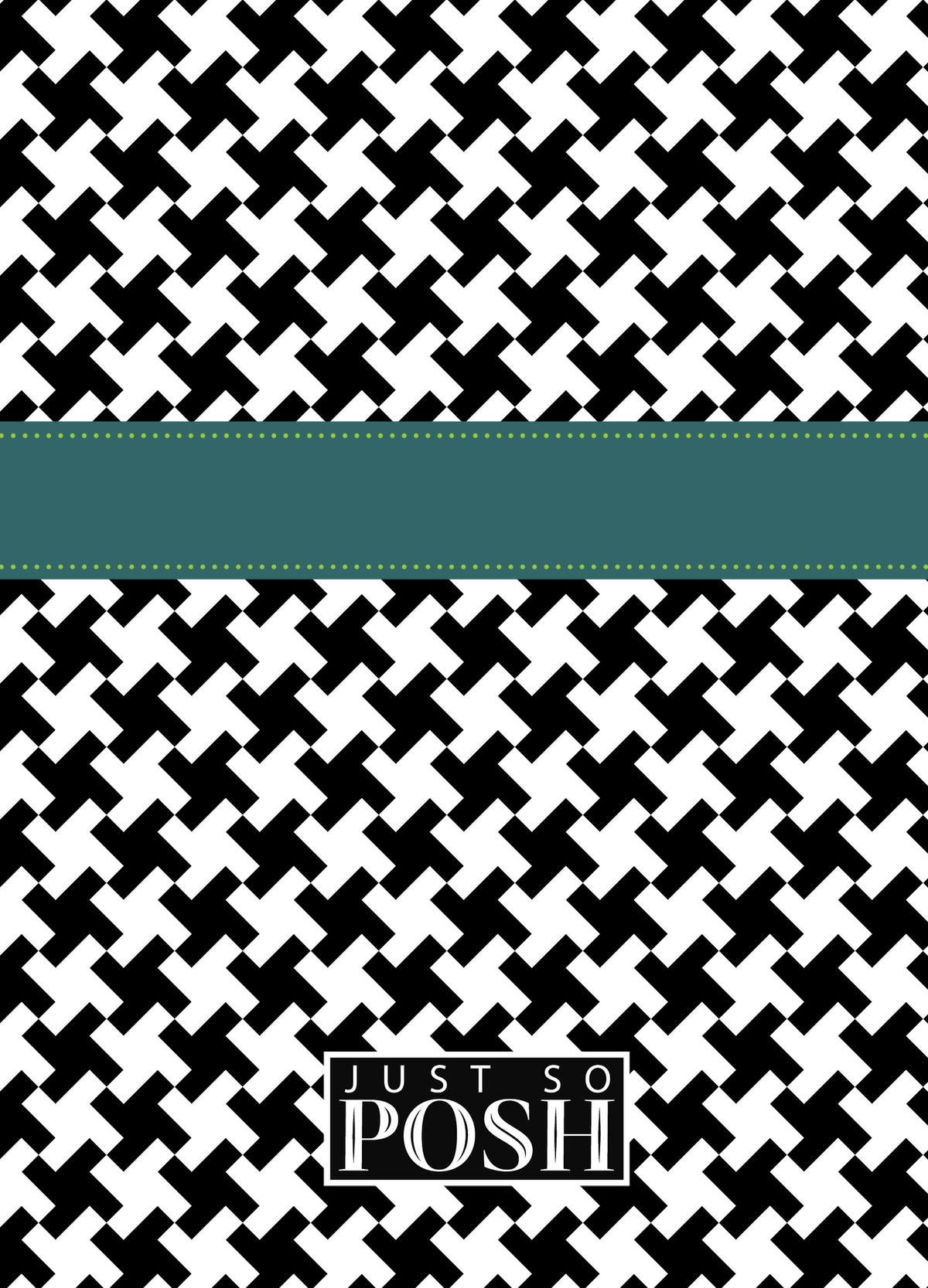 Personalized Houndstooth II Journal - Black and White - Circle Ribbon Nameplate - Back View