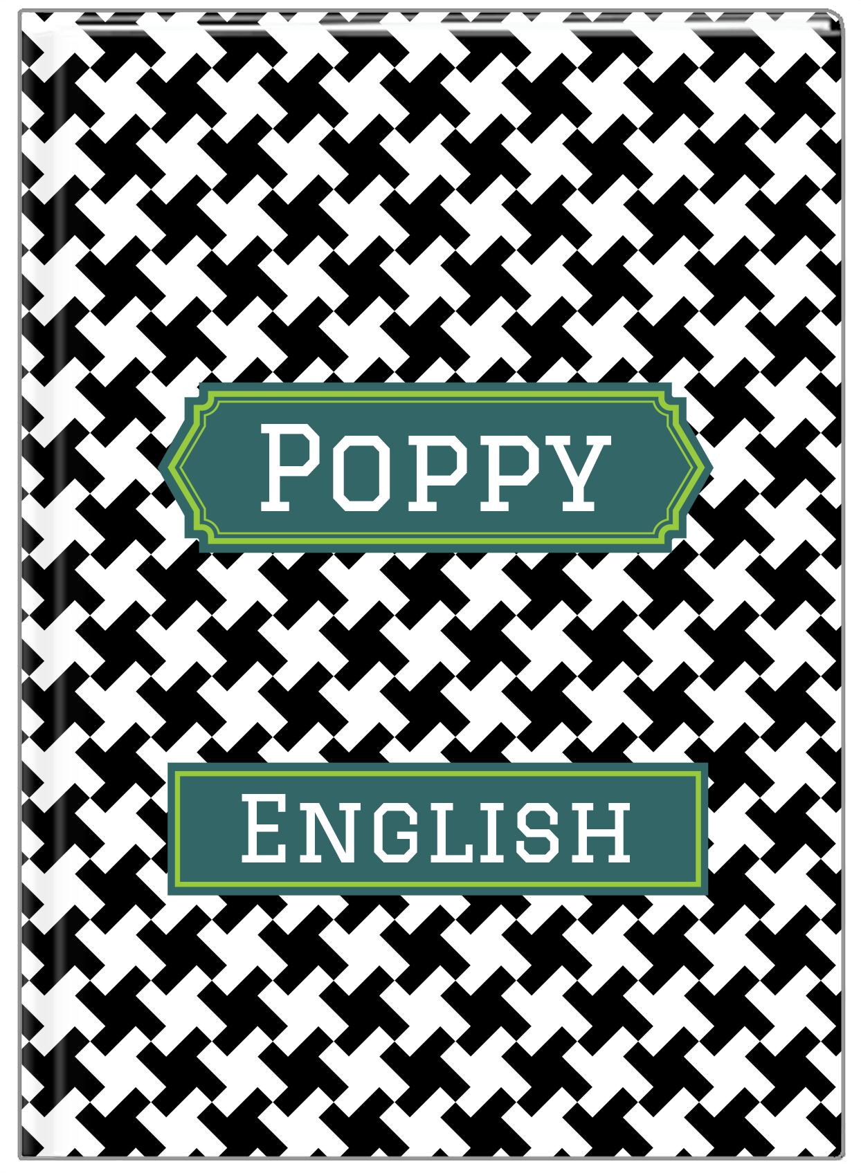 Personalized Houndstooth II Journal - Black and White - Decorative Rectangle Nameplate - Front View