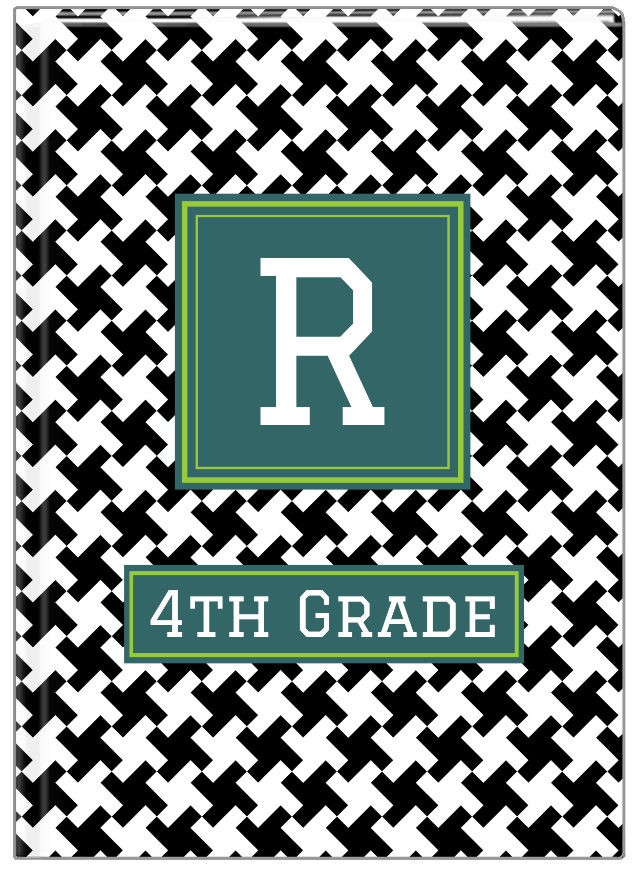 Personalized Houndstooth II Journal - Black and White - Square Nameplate - Front View