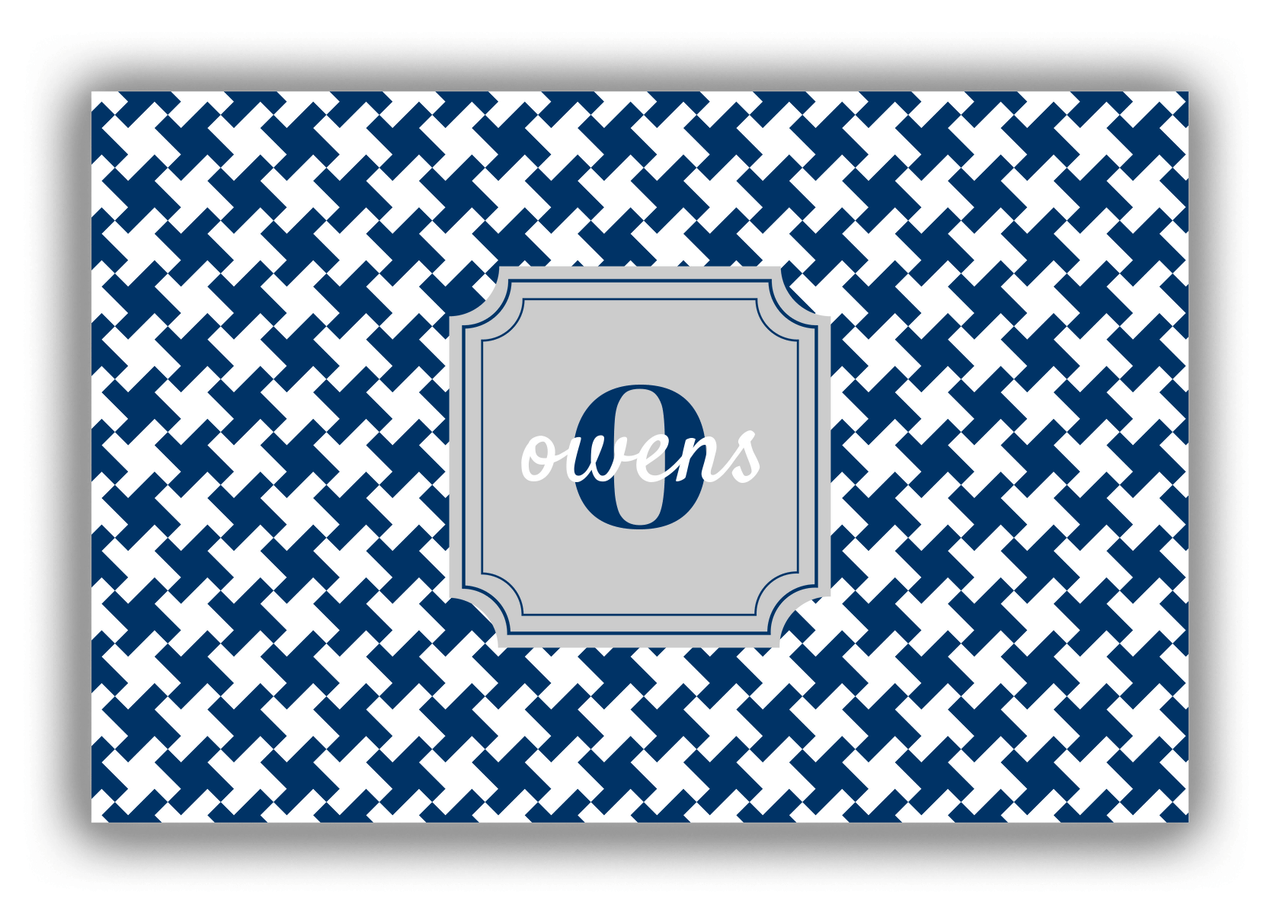 Personalized Houndstooth Canvas Wrap & Photo Print II - Blue with Stamp Nameplate - Front View