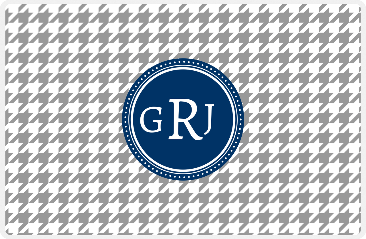 Personalized Houndstooth Placemat - Grey and White - Navy Circle Frame -  View