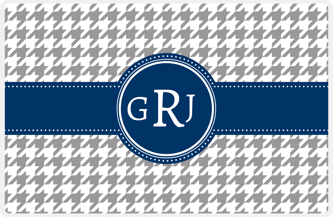 Personalized Houndstooth Placemat - Grey and White - Navy Circle Frame with Ribbon -  View