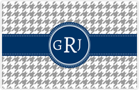 Thumbnail for Personalized Houndstooth Placemat - Grey and White - Navy Circle Frame with Ribbon -  View