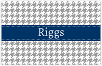 Thumbnail for Personalized Houndstooth Placemat - Grey and White - Navy Ribbon Frame -  View