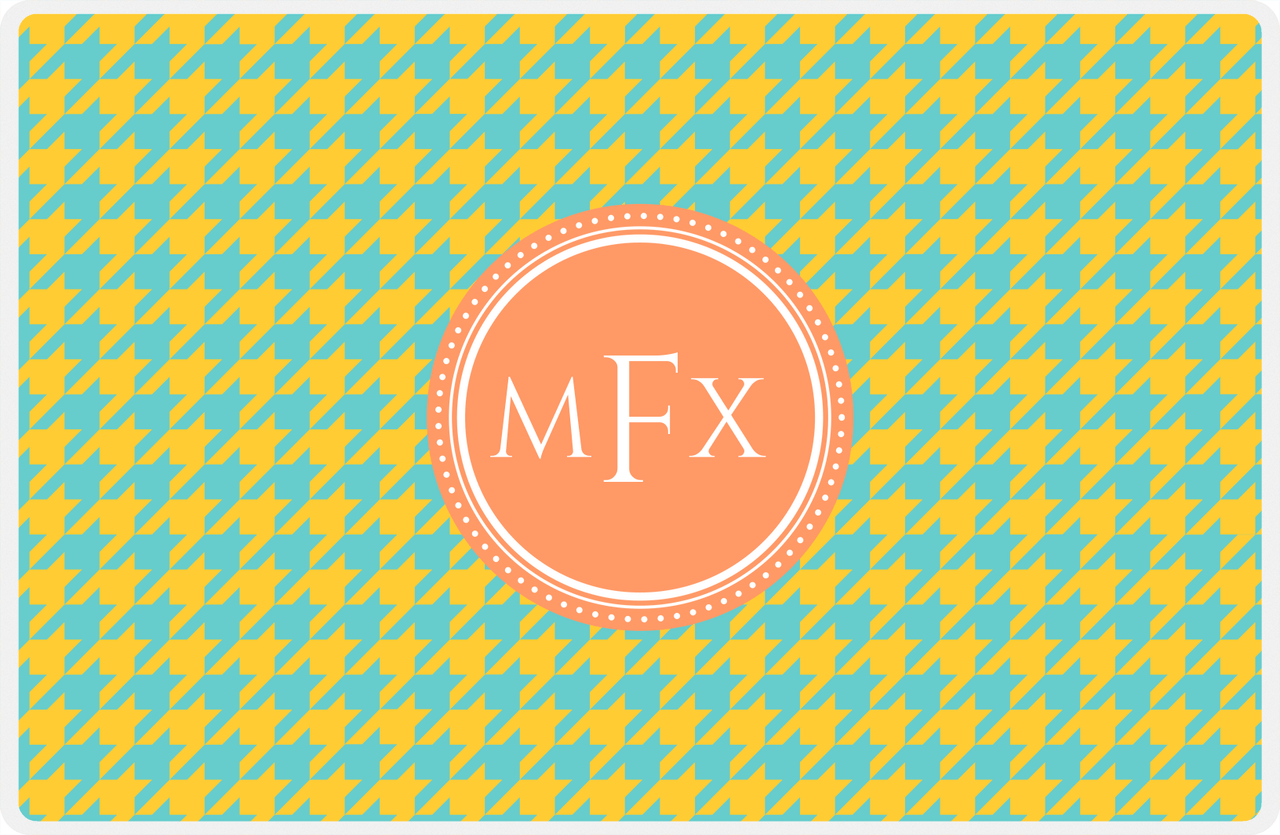 Personalized Houndstooth Placemat - Viking Blue and Mustard - Tangerine Circle Frame -  View