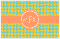Thumbnail for Personalized Houndstooth Placemat - Viking Blue and Mustard - Tangerine Circle Frame with Ribbon -  View