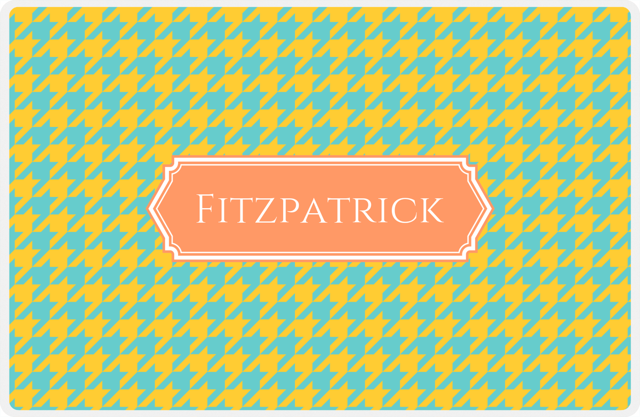Personalized Houndstooth Placemat - Viking Blue and Mustard - Tangerine Decorative Rectangle Frame -  View