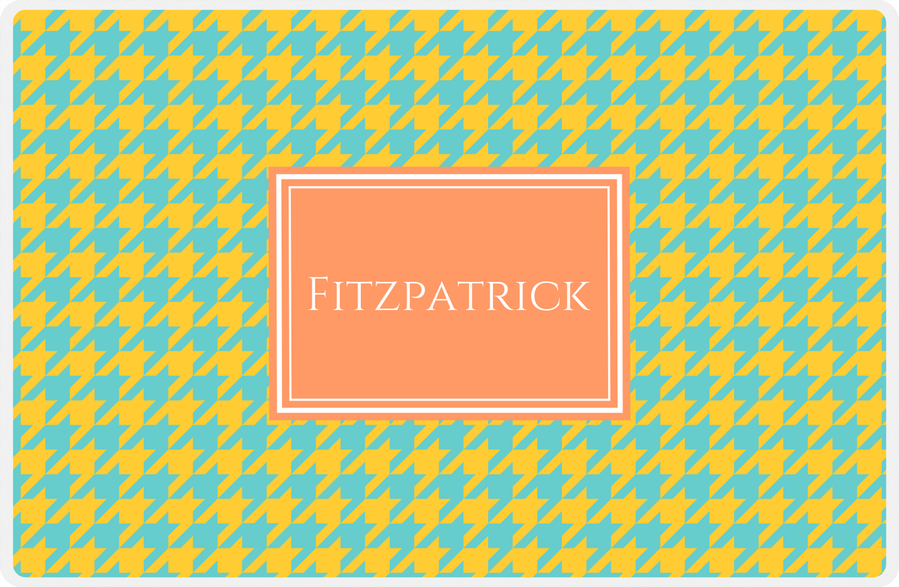 Personalized Houndstooth Placemat - Viking Blue and Mustard - Tangerine Rectangle Frame -  View