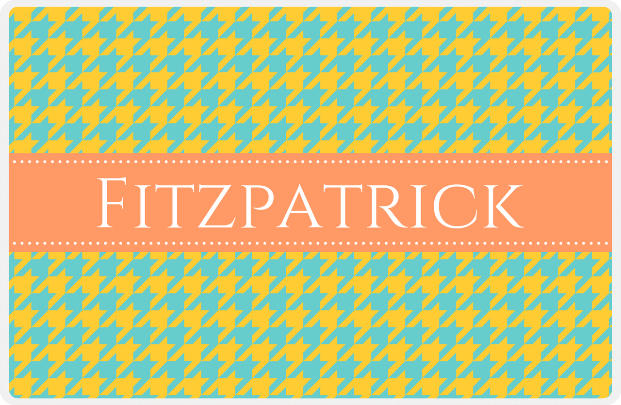 Personalized Houndstooth Placemat - Viking Blue and Mustard - Tangerine Ribbon Frame -  View