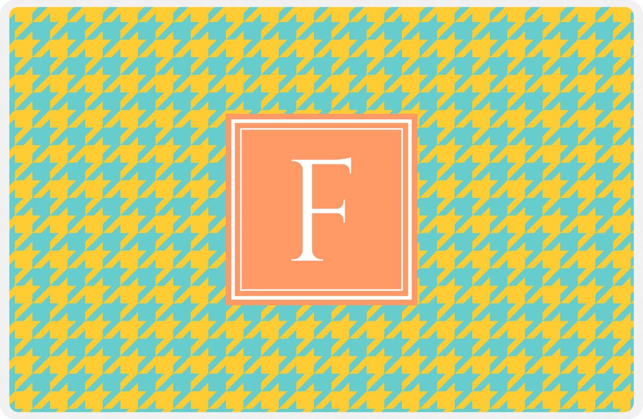 Personalized Houndstooth Placemat - Viking Blue and Mustard - Tangerine Square Frame -  View