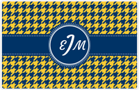 Thumbnail for Personalized Houndstooth Placemat - Navy and Mustard - Navy Circle Frame with Ribbon -  View