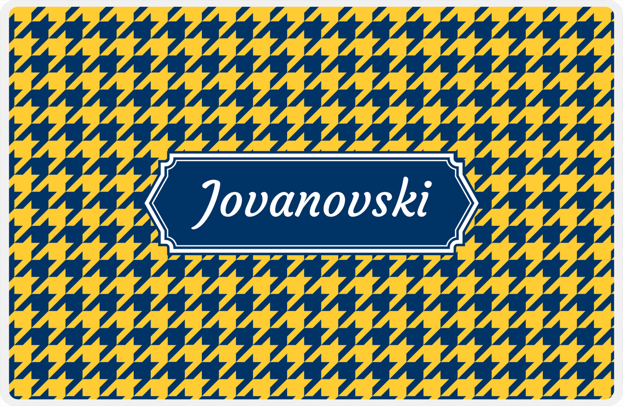 Personalized Houndstooth Placemat - Navy and Mustard - Navy Decorative Rectangle Frame -  View