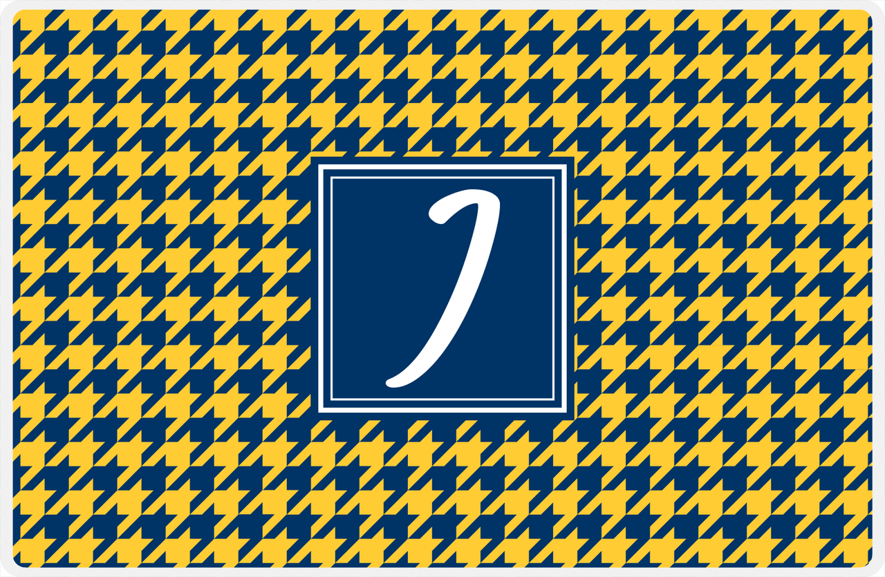 Personalized Houndstooth Placemat - Navy and Mustard - Navy Square Frame -  View