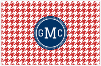 Thumbnail for Personalized Houndstooth Placemat - Cherry Red and White - Navy Circle Frame -  View
