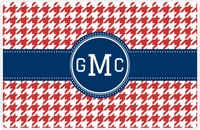 Thumbnail for Personalized Houndstooth Placemat - Cherry Red and White - Navy Circle Frame with Ribbon -  View