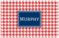 Thumbnail for Personalized Houndstooth Placemat - Cherry Red and White - Navy Rectangle Frame -  View
