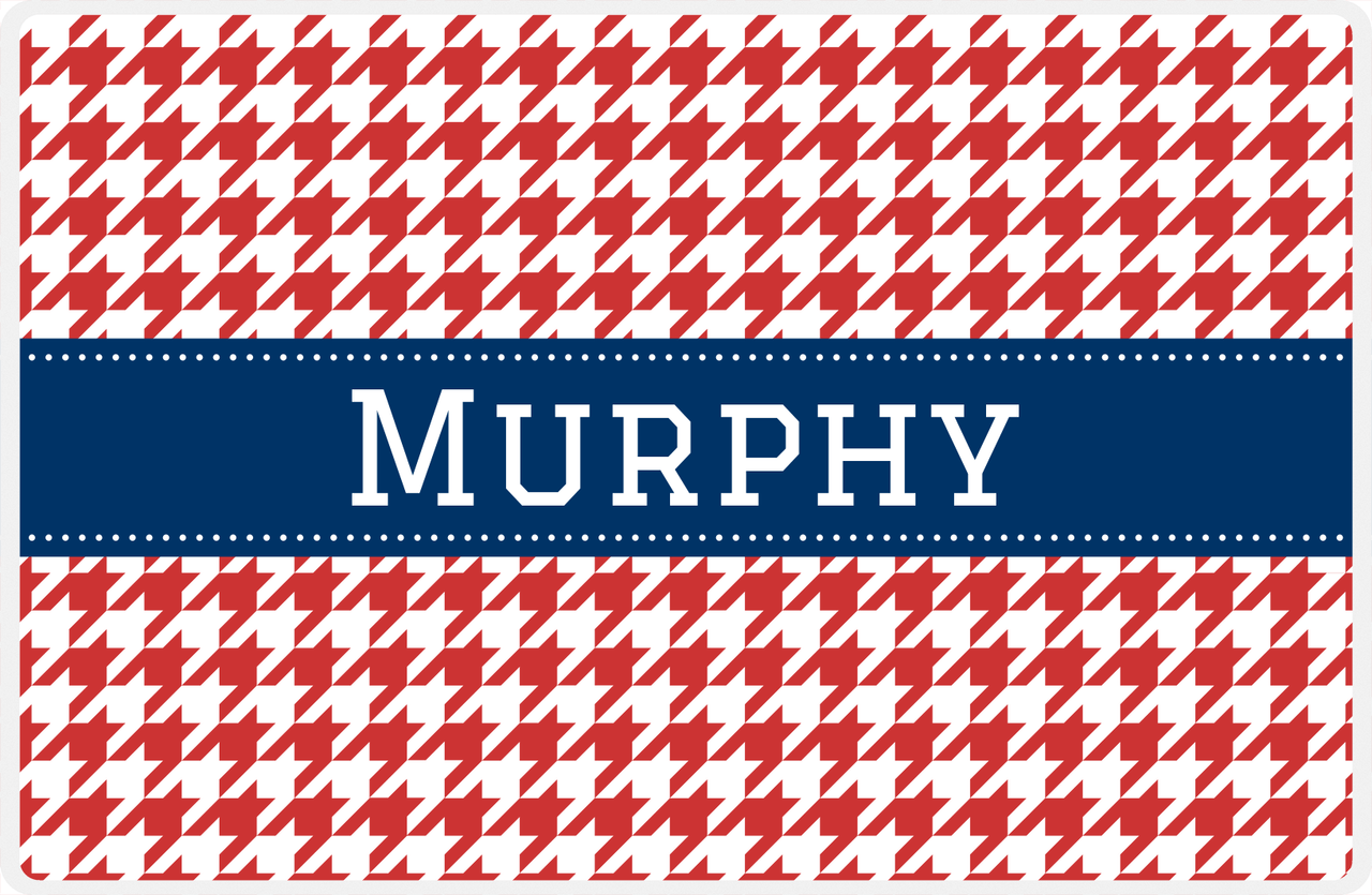 Personalized Houndstooth Placemat - Cherry Red and White - Navy Ribbon Frame -  View