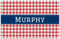 Thumbnail for Personalized Houndstooth Placemat - Cherry Red and White - Navy Ribbon Frame -  View