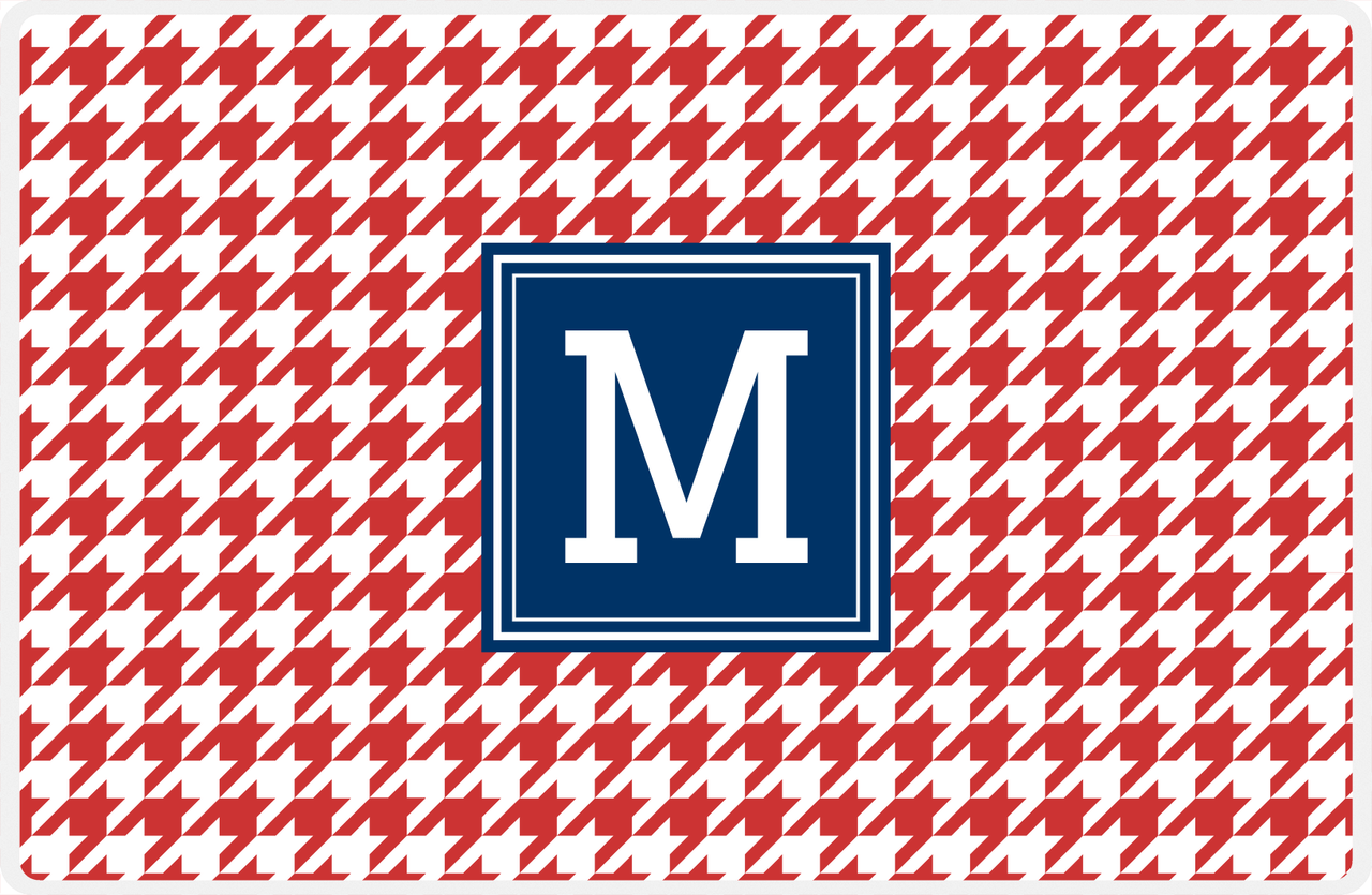Personalized Houndstooth Placemat - Cherry Red and White - Navy Square Frame -  View