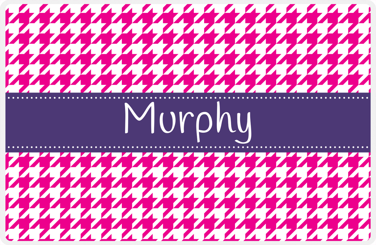 Personalized Houndstooth Placemat - Hot Pink and White - Indigo Ribbon Frame -  View